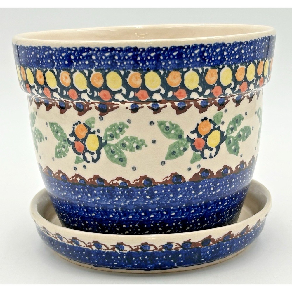 Polish Pottery Planter 5-inch Wild Berries UNIKAT Handmade in Boleslawiec Poland
